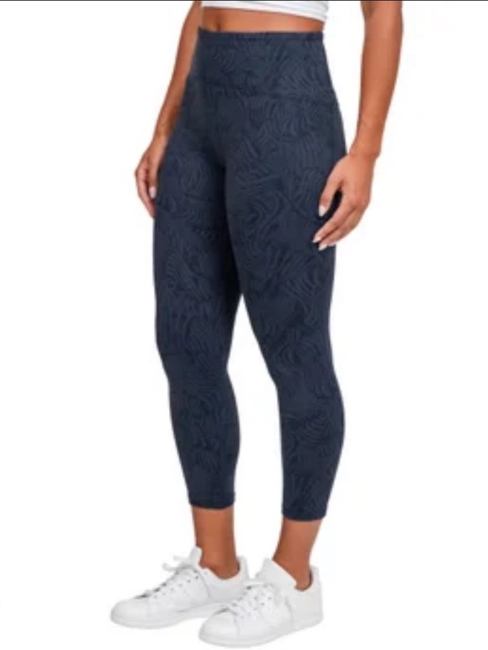 ☀️NWT Tuff Athletics Crop Yoga UPF Legging Blue Pattern Medium